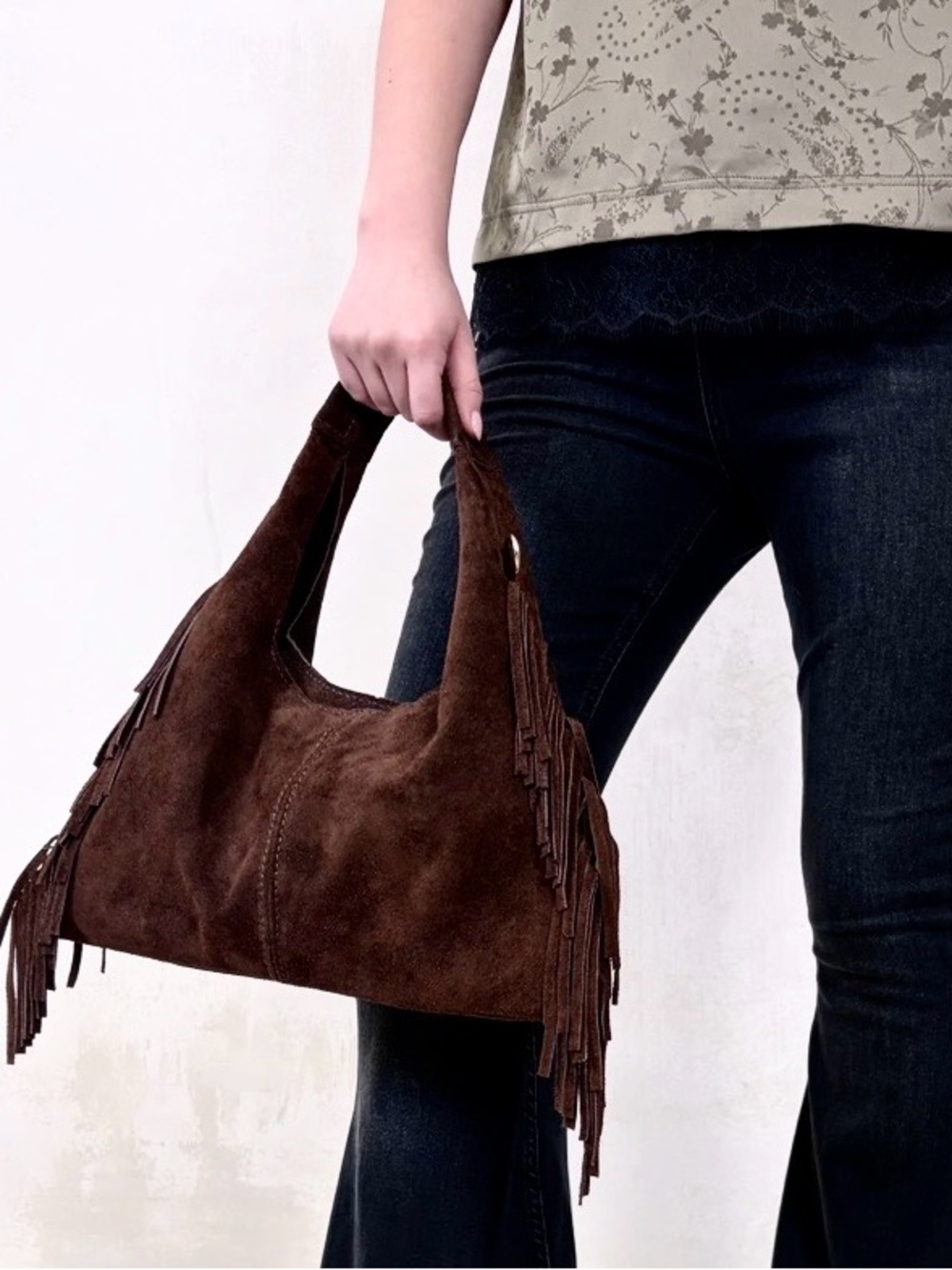 🆕- Boho Suede Fringe Shoulder Bag in Dark Chocolate Brown - Made in Italy
